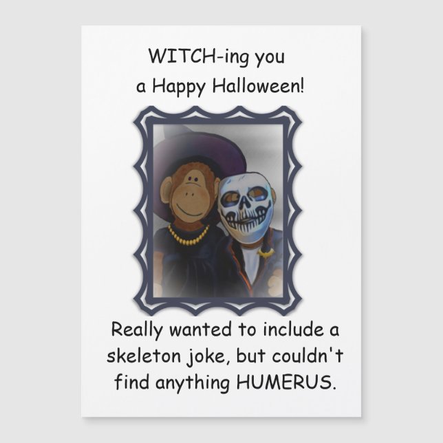 Monkey-Witch Halloween magnetic Greeting Card (Front)