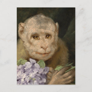Monkey with a Bouquet of Violets   Gabriel von Max Postcard