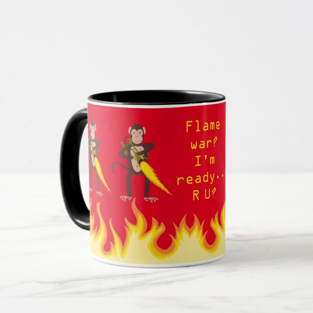 Monkey With a Flamethrower Internet Flame War Mug (Front Left)