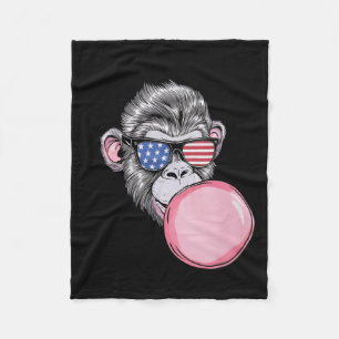 Monkey With American Flag Sungles 4th Of July Gift Fleece Blanket