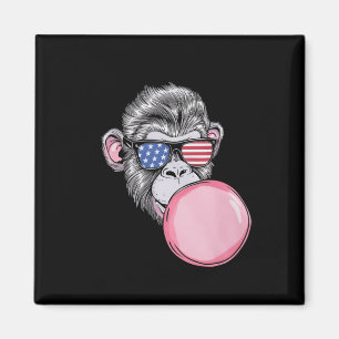 Monkey With American Flag Sungles 4th Of July Gift Magnet
