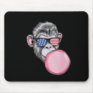 Monkey With American Flag Sungles 4th Of July Gift Mouse Mat