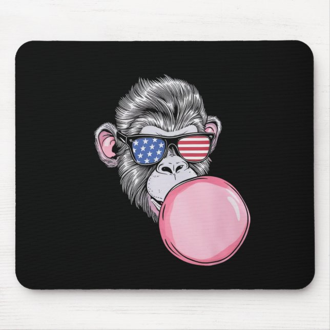Monkey With American Flag Sungles 4th Of July Gift Mouse Mat (Front)