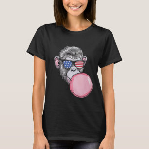 Monkey With American Flag Sungles 4th Of July Gift T-Shirt