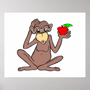 Monkey With Apple Poster