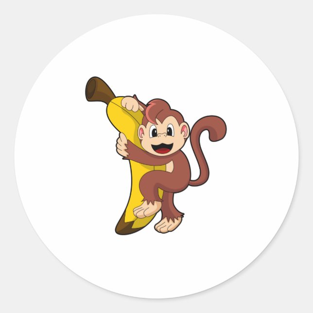 Monkey with Banana (1).PNG Classic Round Sticker (Front)