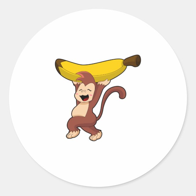 Monkey with Banana Classic Round Sticker (Front)