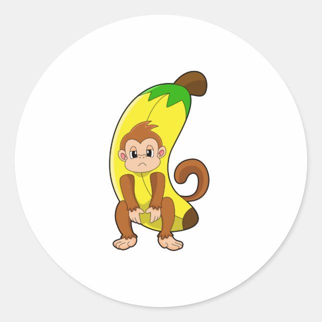 Monkey with Banana Classic Round Sticker (Front)