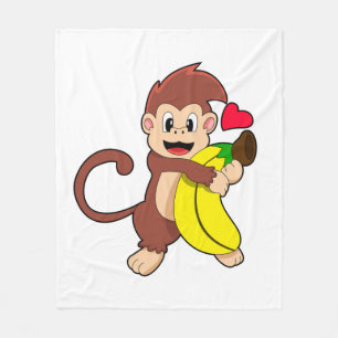 Monkey with Banana Fleece Blanket