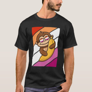 Monkey With Banana Pride Lesbian Flag Lgbtq Proud  T-Shirt