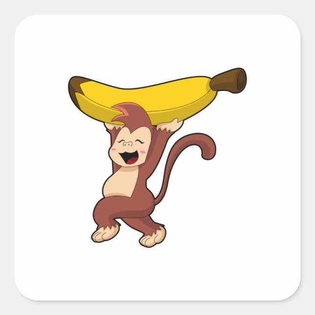 Monkey with Banana Square Sticker (Front)