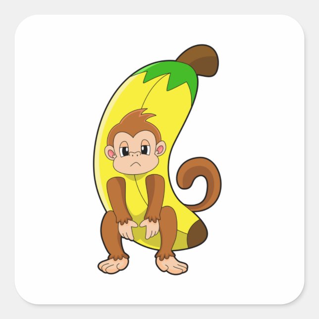 Monkey with Banana Square Sticker (Front)