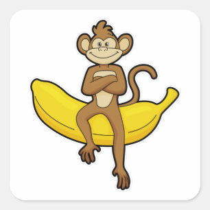 Monkey with Banana Square Sticker