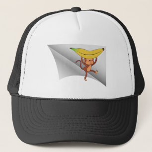 monkey with banana under the patch trucker hat