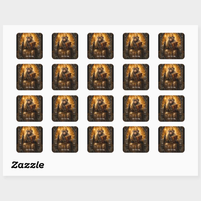 Monkey with book square sticker (Sheet)