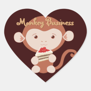 Monkey with Cake Slice Heart Stickers