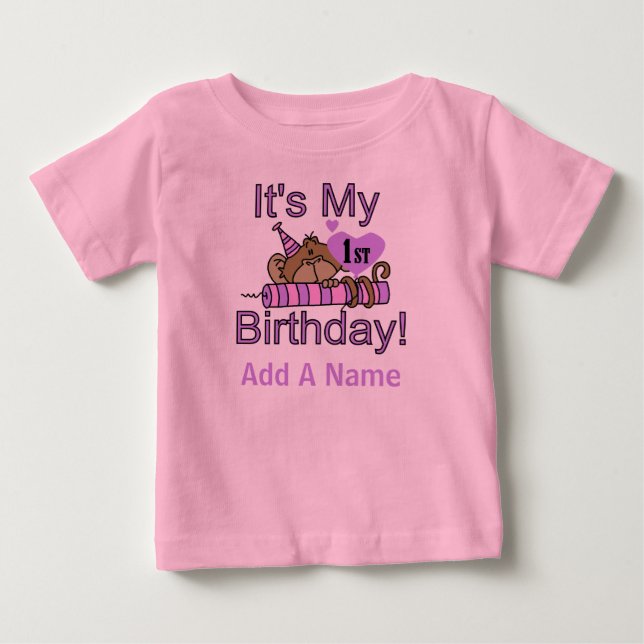 Monkey with Candle 1st Birthday Tshirt (Front)