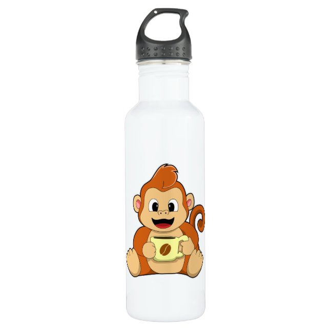 Monkey with Cup of Coffee 710 Ml Water Bottle (Front)