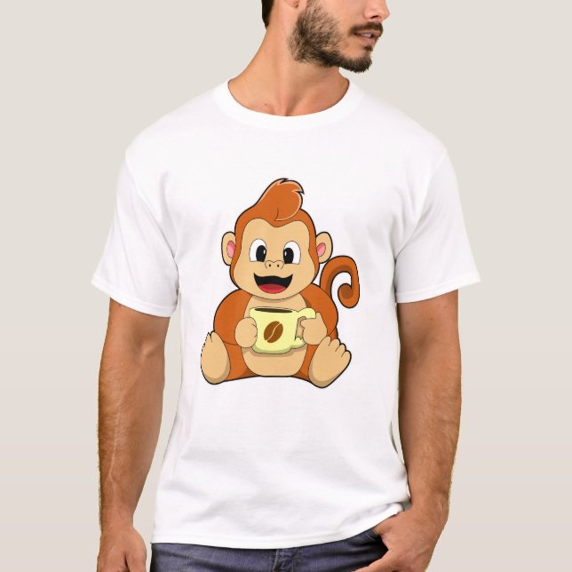 Monkey with Cup of Coffee T-Shirt (Front)