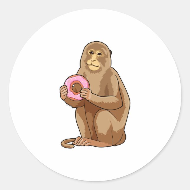 Monkey with Donut Classic Round Sticker (Front)