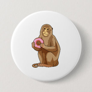 Monkey with Doughnut 7.5 Cm Round Badge