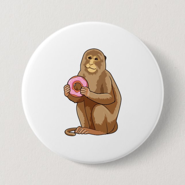 Monkey with Doughnut 7.5 Cm Round Badge (Front)