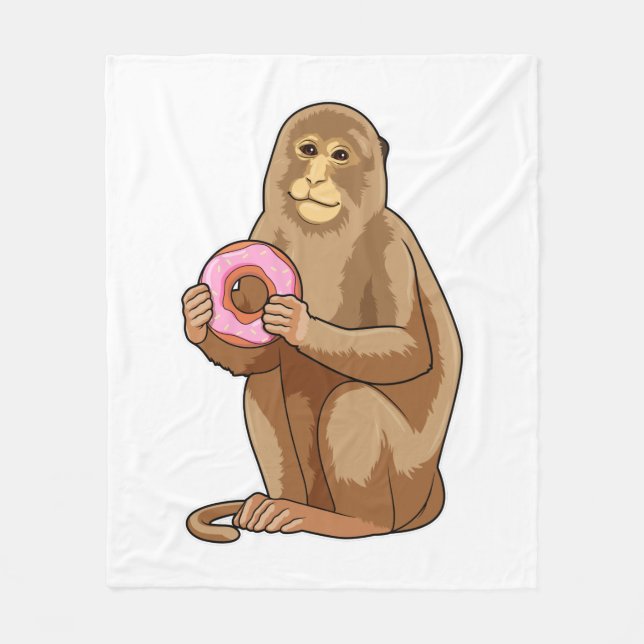 Monkey with Doughnut Fleece Blanket (Front)