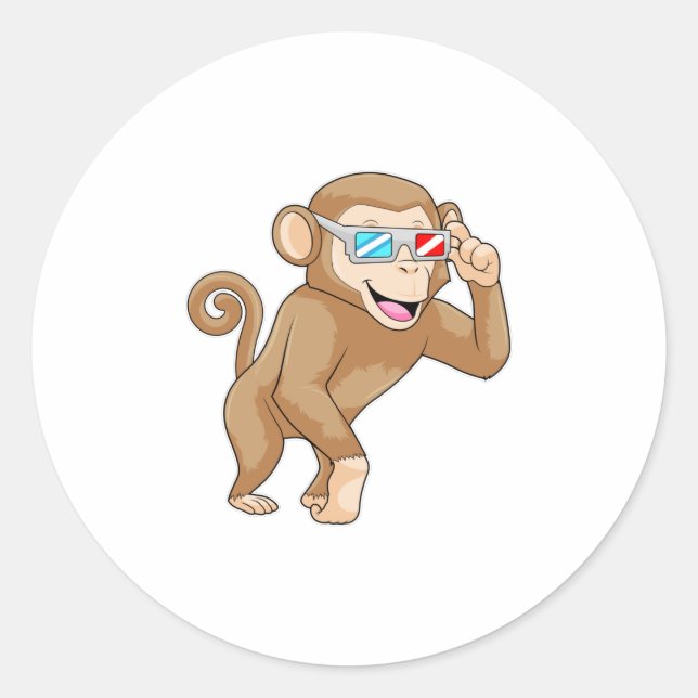 Monkey with Glasses Classic Round Sticker (Front)