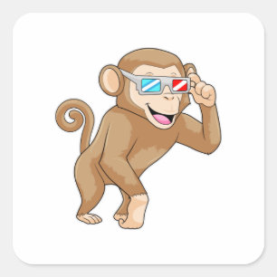 Monkey with Glasses Square Sticker