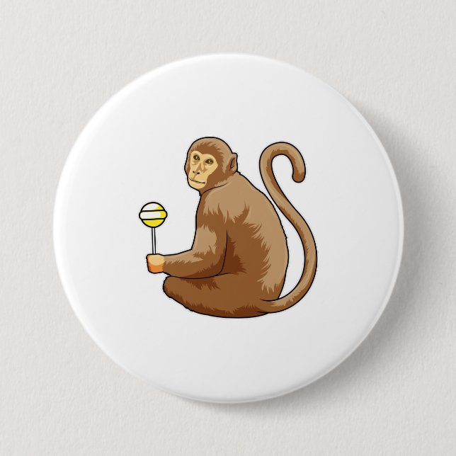 Monkey with Lollipop 7.5 Cm Round Badge (Front)