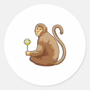 Monkey with Lollipop Classic Round Sticker