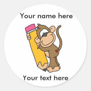Monkey With Pencil Classic Round Sticker