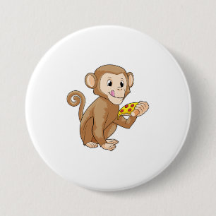 Monkey with Piece of Pizza 7.5 Cm Round Badge