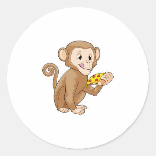 Monkey with Piece of Pizza Classic Round Sticker