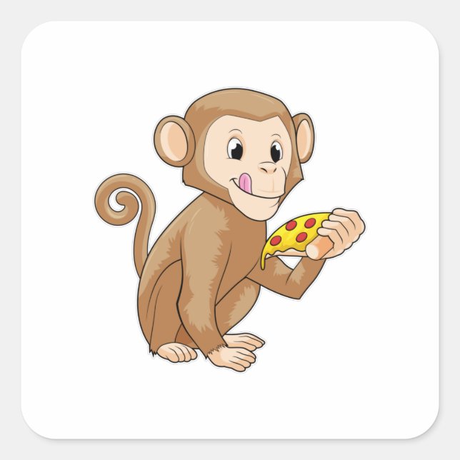 Monkey with Piece of Pizza Square Sticker (Front)