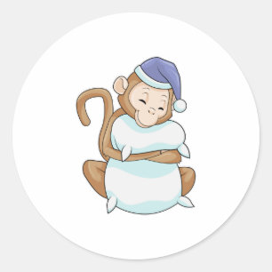 Monkey with Pillow & Sleepyhead Classic Round Sticker