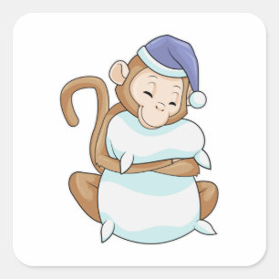 Monkey with Pillow & Sleepyhead Square Sticker