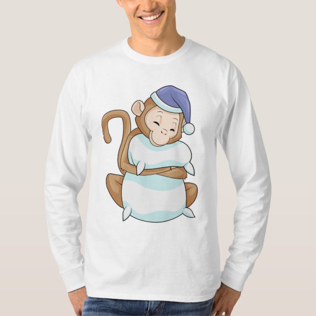 Monkey with Pillow & Sleepyhead T-Shirt (Front)