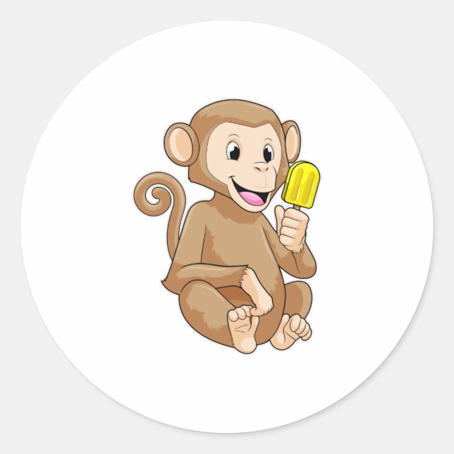 Monkey with Popsicle Classic Round Sticker (Front)
