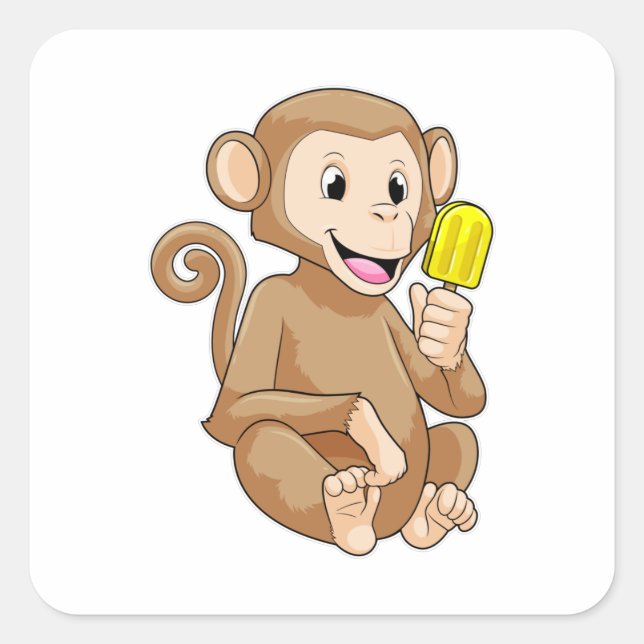 Monkey with Popsicle Square Sticker (Front)