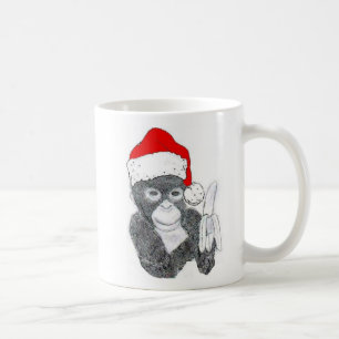 MONKEY WITH SANTA HAT AND BANANA, MERRY ~, CHRI... COFFEE MUG