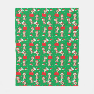 Monkey With Santa Hat Pattern Christmas Present Fleece Blanket
