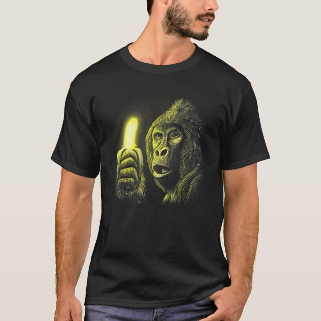 Monkey With Shining Banana , Surprised Funny Goril T-Shirt (Front)