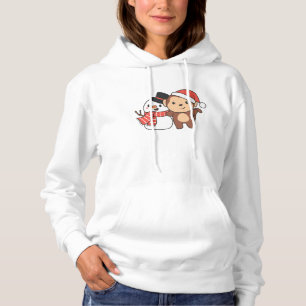 Monkey With Snowman In Winter For Christmas Hoodie