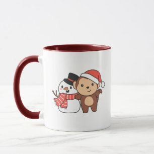 Monkey With Snowman In Winter For Christmas Mug