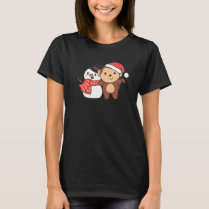 Monkey With Snowman In Winter For Christmas T-Shirt