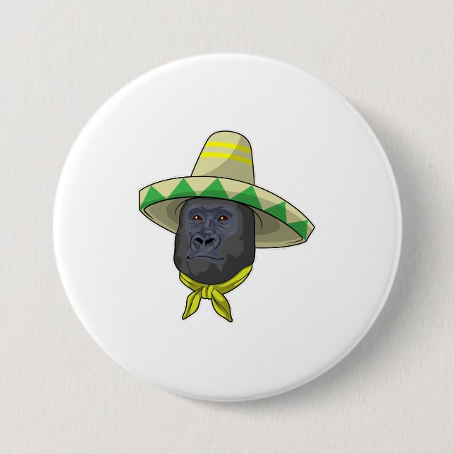Monkey with Straw hat 7.5 Cm Round Badge (Front)
