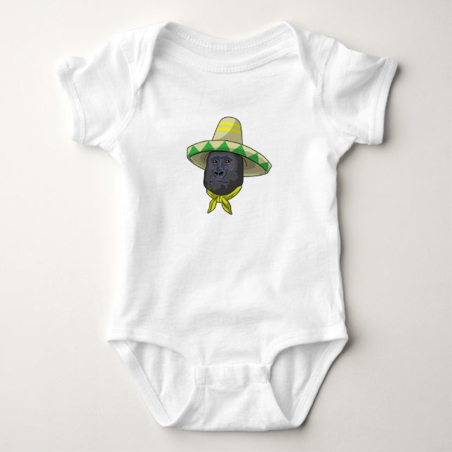 Monkey with Straw hat Baby Bodysuit (Front)