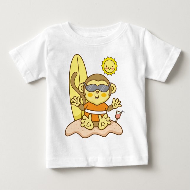 Monkey with surf board baby  T-Shirt (Front)
