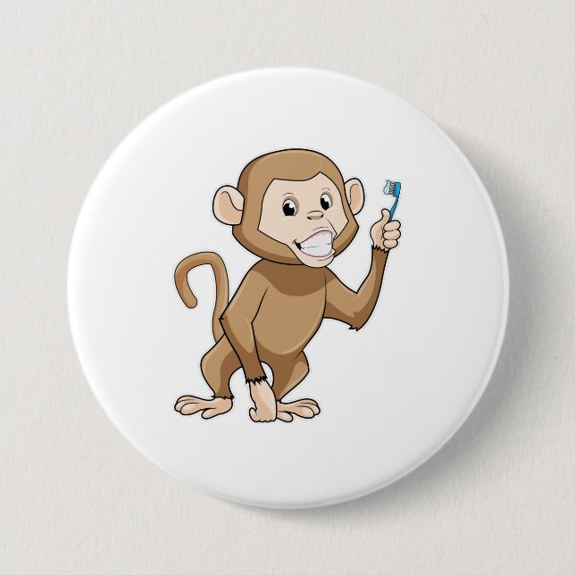 Monkey with Toothbrush 7.5 Cm Round Badge (Front)